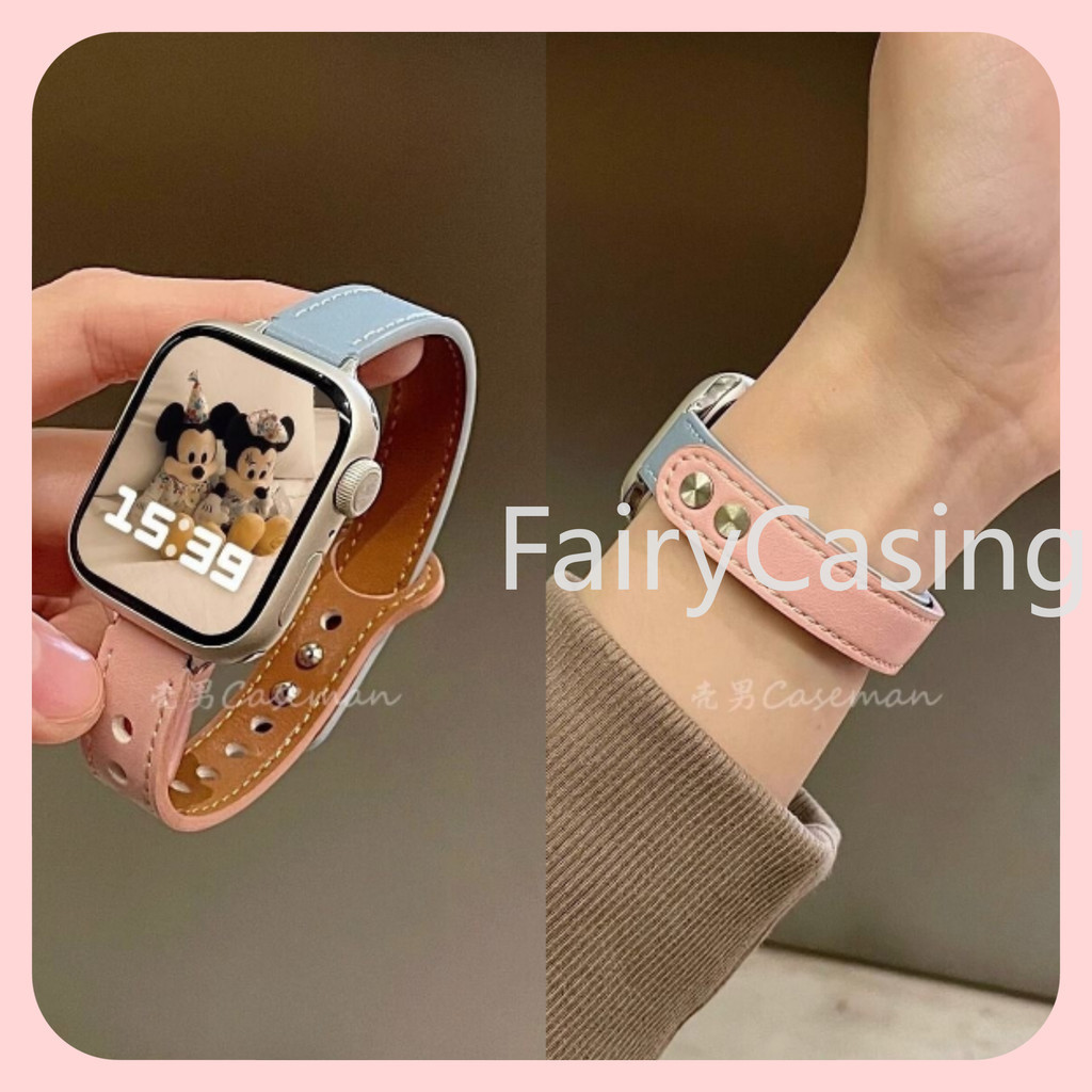 Dây đeo S11 bằng da hai tông màu mỏng cho dây đeo Apple Watch Ultra 2 49mm 44mm 40mm 41mm 42mm 38mm 44 mm Vòng đeo tay cho iwatch 8 băng tần 45mm Ultra Series 9 7 se 3 4 6