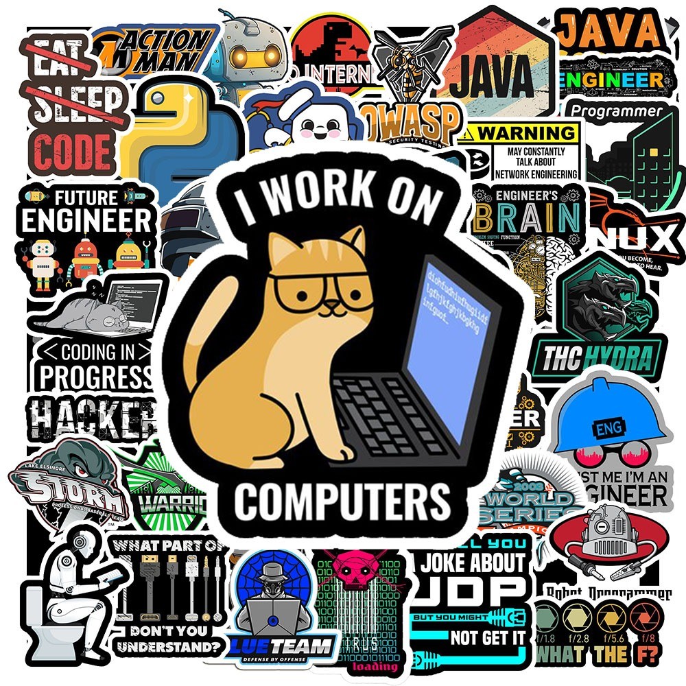 Set 50 Sticker Developer – Decal Lập Trình | Chống Nước | Dán Mũ Bảo Hiểm, Laptop, Xe, Vali