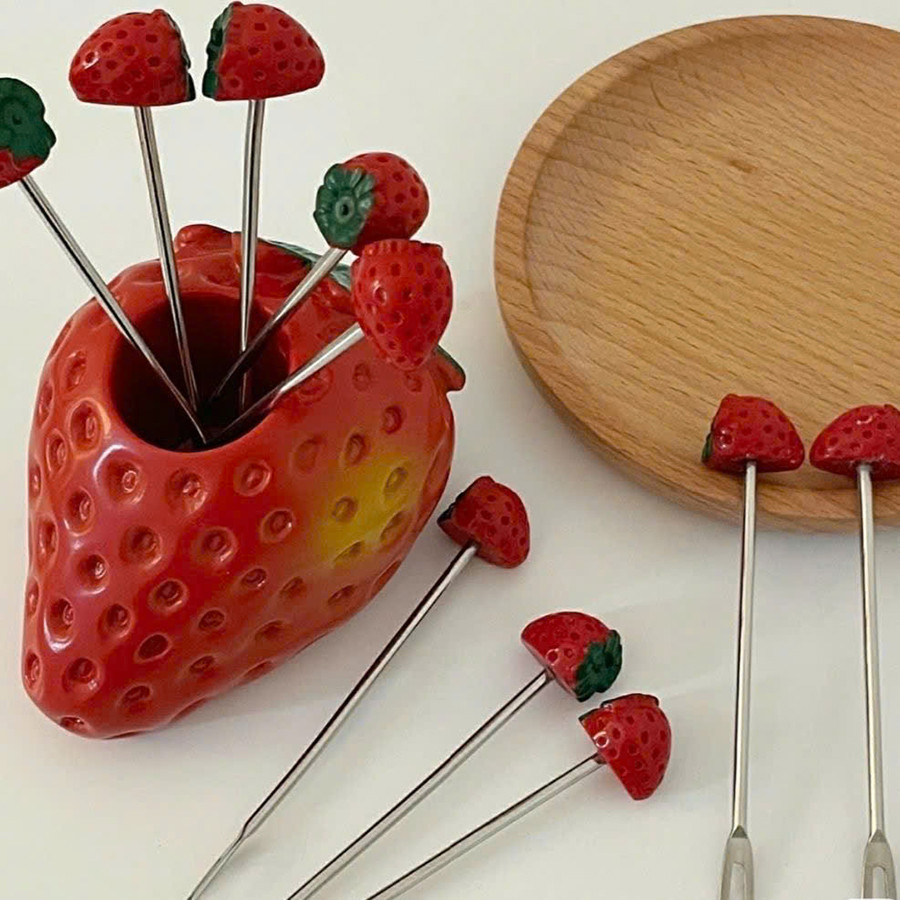 Bộ 10 Nĩa Ăn Trái Cây Cute Bằng Thép Không Gỉ 304 - Dĩa Hình Dạng Dễ Thương Có Hộp Đựng
