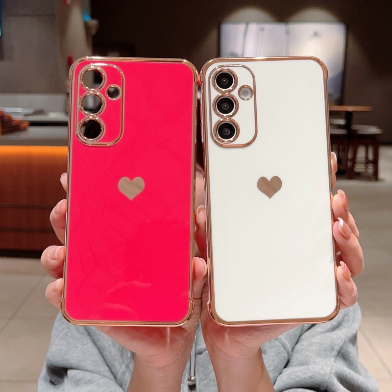 Ốp Lưng Mạ Bên Trái Tim Tình Yêu Sang Trọng Cho Samsung Galaxy A17 A16 A15 A14 A13 A56 A36 A55 A35 A54 A34 A26 A25 A24 A23 5G Vỏ Điện Thoại Bảo Vệ Chống Sốc TPU Mềm