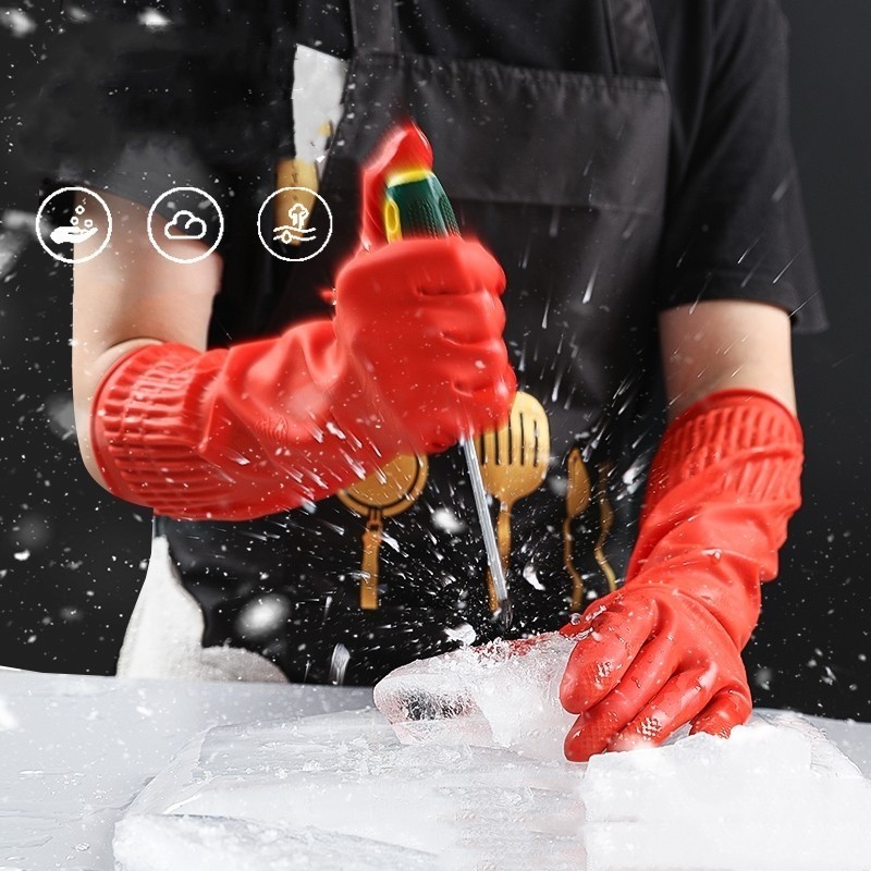 Găng Tay Hồng Hộ Gia Đình Dụng Cụ Vệ Sinh Nhà Bếp Găng Tay Rửa Bát Nữ,Thiết kế thuôn dài 45cm
