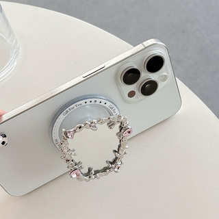 Gương Bạc Giá Đỡ Điện Thoại Từ Tính Cho IPhone 16 15 14 13 12 Pro Max 14 Plus Có Thể Gập Lại Pop Ring Grip Co Giãn Để Bàn Đứng P4