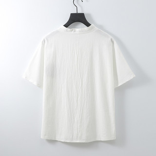 Áo thun nam mùa hè tay ngắn cỡ lớn, nút ếch Trung Quốc, cotton lanh, cổ chữ V, phong cách retro thời thượng