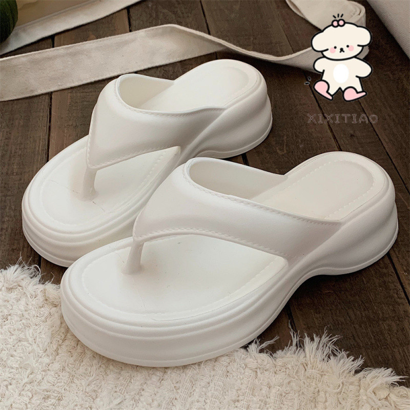 Xixitiao Flip-Flops Nữ Mặc Ngoài Đi Biển Kỳ Nghỉ Người Màu Trơn Phong Cách Đơn Giản Tăng Gót Chân Lật