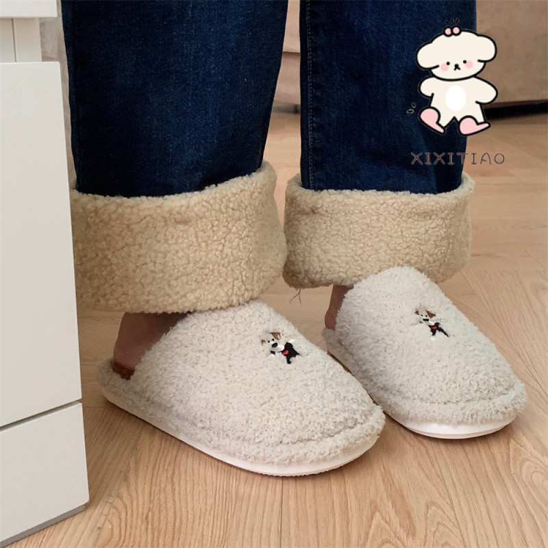 Xixitiao Giày Cotton Vui Nhộn Chó Con Dễ Thương Trong Nhà Ngoài Trời Sang Trọng Giày Thu Đông Nam Ấm Áp Thoải Mái Thường Ngày Nhà