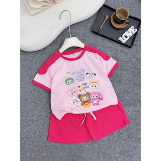 28-38kg Bộ cotton baby three phối màu đậm vai cho bé gái