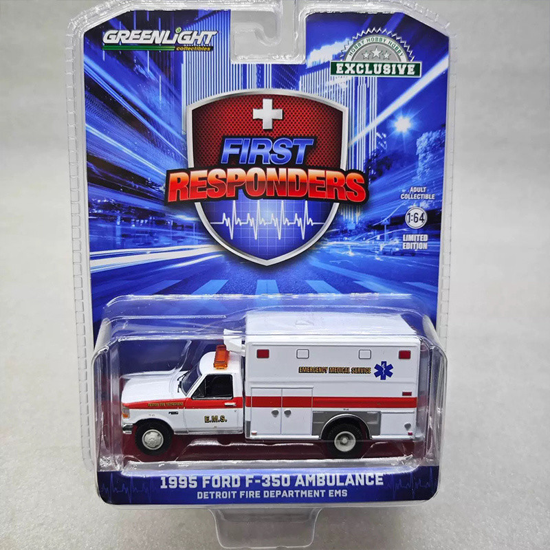 [BTF]GreenLight Xe cứu thương Ford F350 1:64 1995, mô hình xe hơi giả hợp kim, bộ sưu tập mô hình xe thật PTHC
