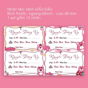 Set 20 Nhãn Vở Hình Ảnh Dễ Thương Mẫu GẤU DÂU - Gì Cũng In - Decal Chống Thấm Nước