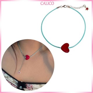 Calico Ngọt Ngào Trái Tim Đỏ Vòng Cổ Xương Đòn Dây Chuyền Vòng Cổ Có Thể Điều Chỉnh Choker Trang Sức