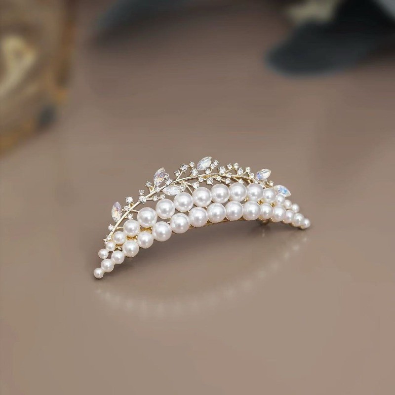 MAUROPOLI [Sẵn sàng] Retro Tính khí Ngọc trai Meniscus Đầu sau Kẹp tóc kiểu Pháp tinh tế Kẹp tóc nửa đầu mùa xuân Kẹp tóc cao cấp