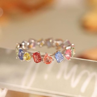 Nhẫn Cầu Vồng Zircon Kẻ Sọc Mạ Bạc Có Thể Điều Chỉnh Nhẫn Nữ Starlight Nhật Bản Ánh Sáng Thời Trang Sang Trọng Thiểu Số Thiết Kế Giả Tourmaline Nhẫn