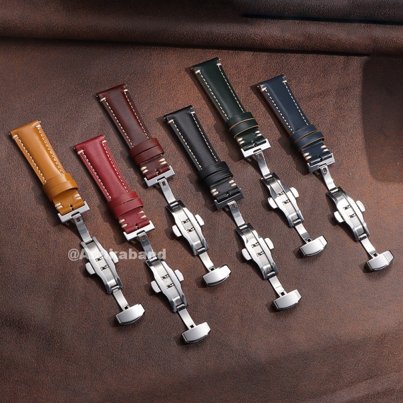 Dây đeo đồng hồ da thật cao cấp 20mm 22mm 24mm Sáng bóng chống nước cổ điển Dây đeo cổ tay bằng da Dây đeo cổ tay bướm Dây đeo đồng hồ Vòng đeo tay thay thế cho nam nữ Hộp quà tặng