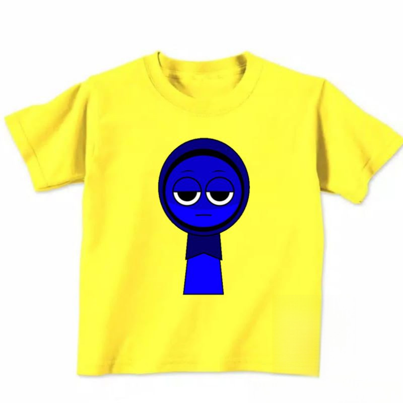 Áo thun trẻ em Incredibox Sprunki màu xanh Jevin in hình hoạt hình thời trang cho trang phục mùa hè thường ngày