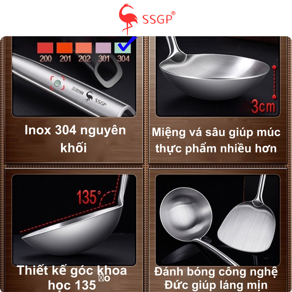 Vá lẩu inox 316L Classic của SSGP  SS11401 thìa canh, muỗng vá lẩu muôi canh horeca nhà hàng