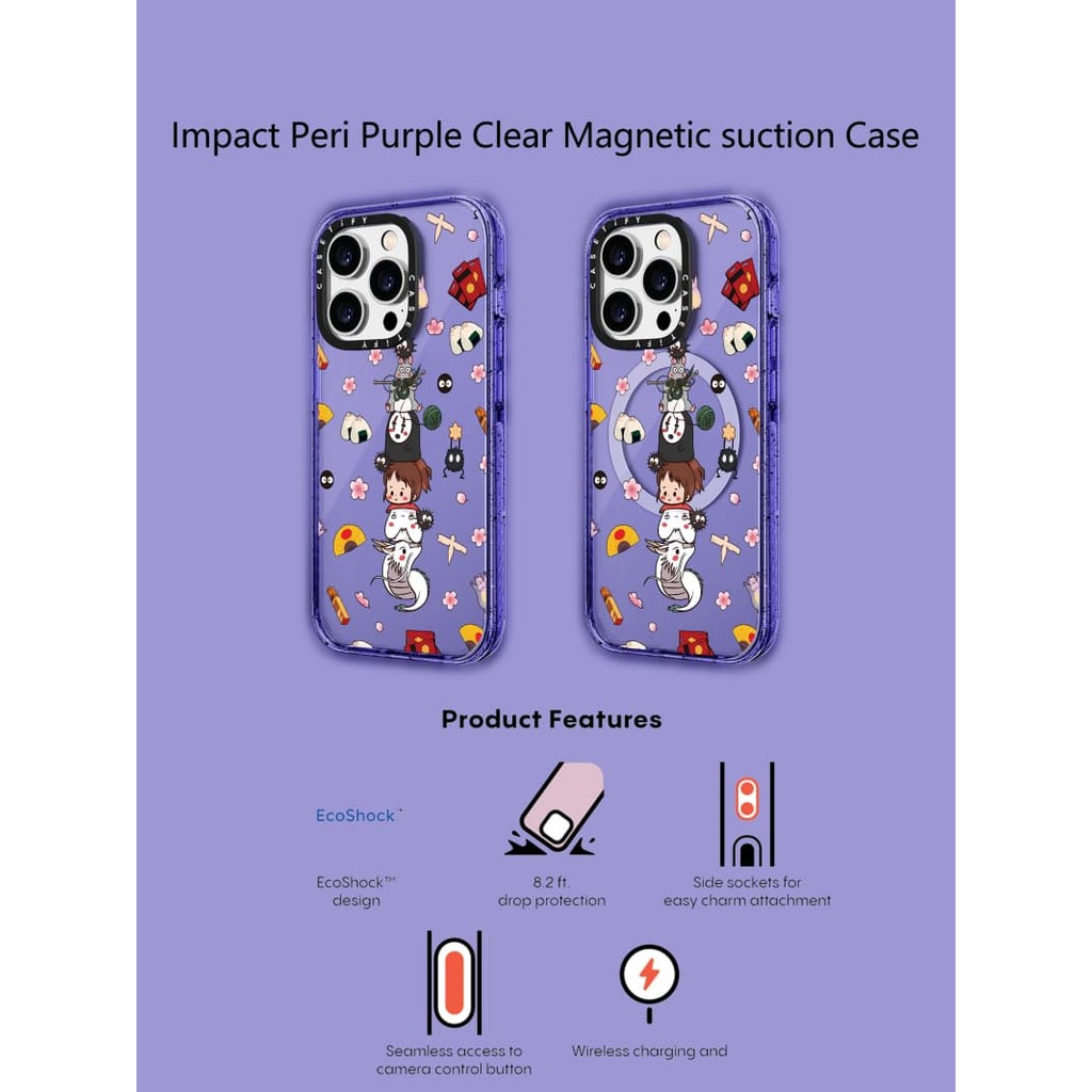 Casetify X Spirited Away Case Peri Tím Hút Từ Tính Cứng Acrylic Ốp Lưng Cho Apple IPhone 12 13 14 15 16 Pro Max Plus Có Hộp