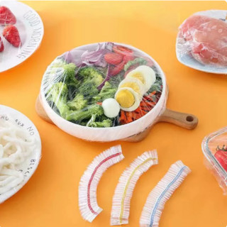 [Vận chuyển nhanh] THEHOMECO 100 túi nhựa, Vỏ đựng thức ăn dùng một lần miệng đàn hồi đầy màu sắc, Vỏ bọc nhựa cấp thực phẩm dùng một lần giữ tươi