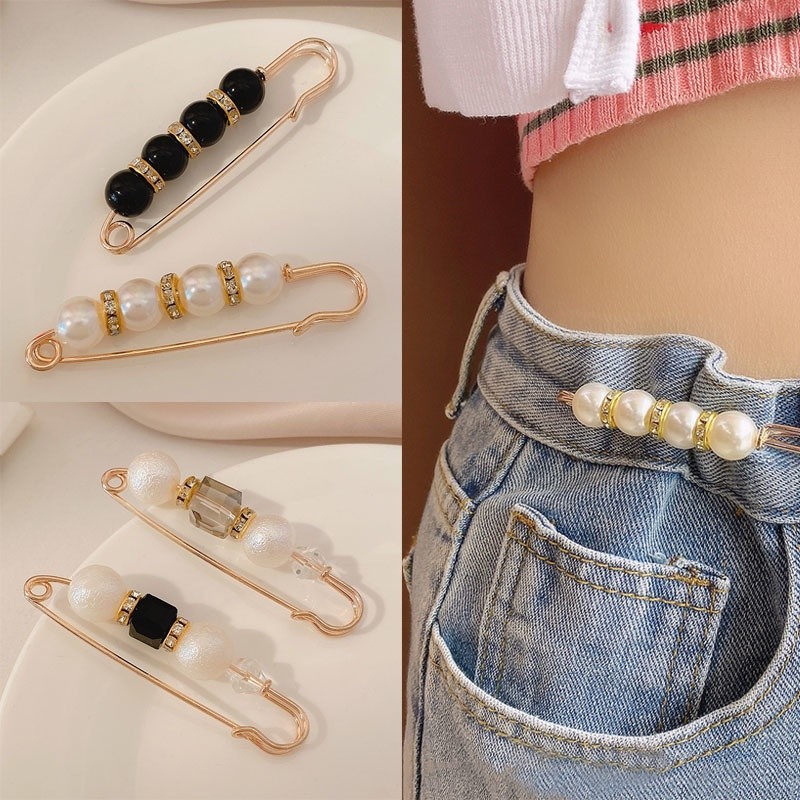 Ghim cài thu nhỏ lưng quần jeans, cài áo cố định điều chỉnh dễ dàng đính ngọc trai nhân tạo (giao mẫu ngẫu nhiên)