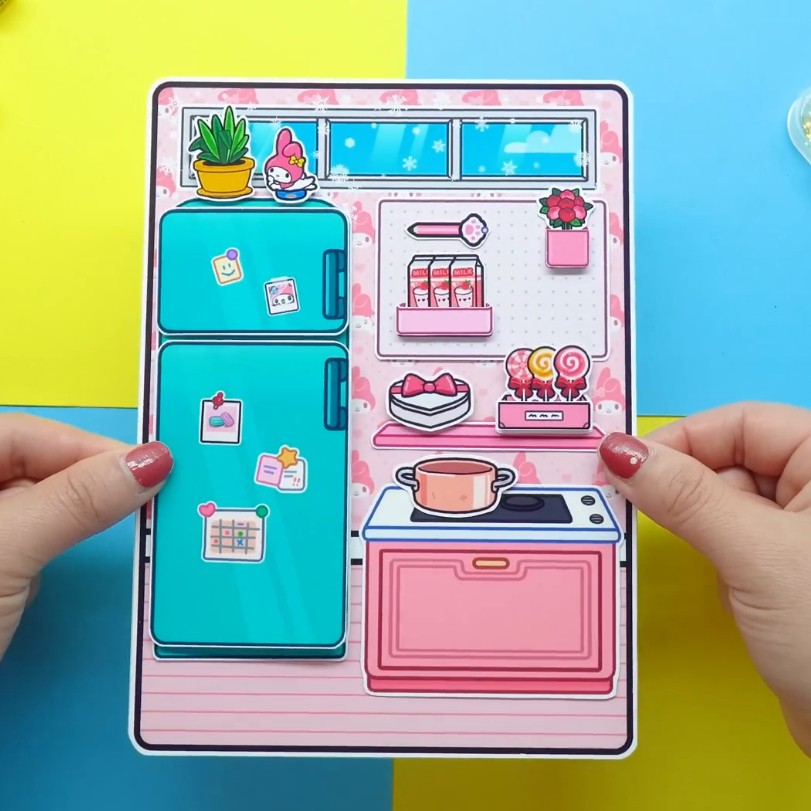 Học Liệu ngôi nhà búp bê bằng giấy toca boca melody quiet book đồ chơi giấy thủ công cho bé gái h31