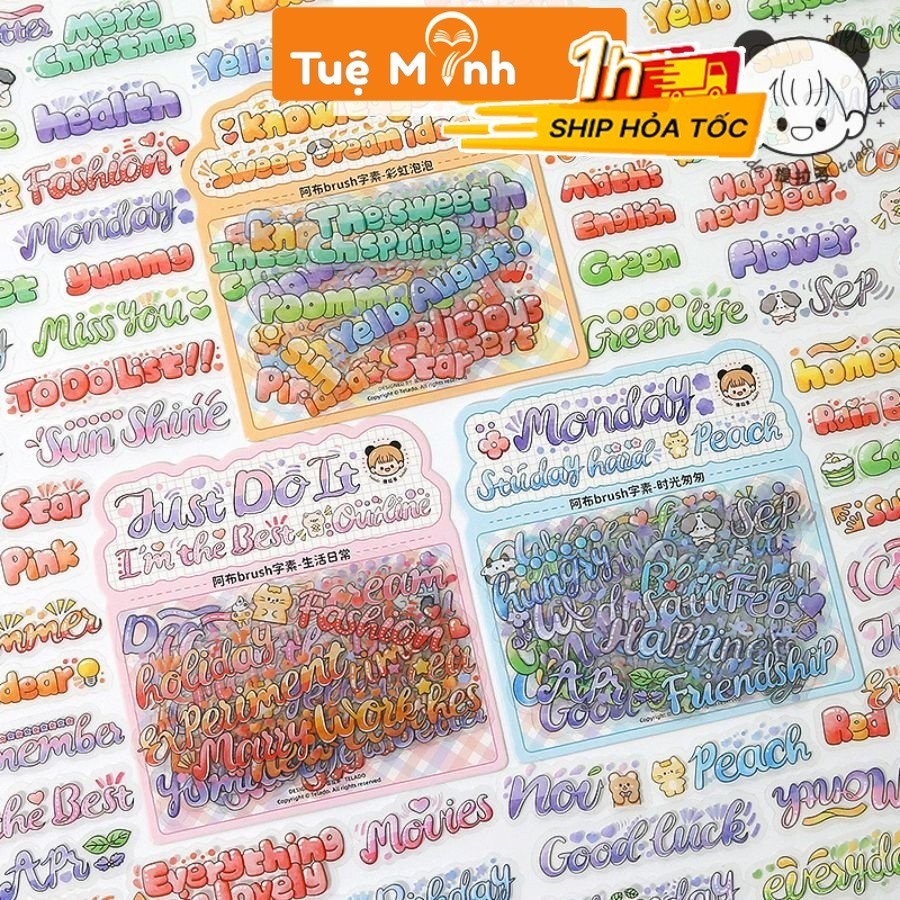Sticker chữ caligraphy độc đáo STI65, nhãn dán sticker, dán sổ, trang ...