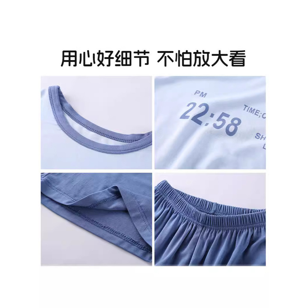 Trẻ Em Tay Ngắn Loungewear Phù Hợp Với 100-180 Kích Thước Mùa Hè Mỏng Phong Cách Ice Drape Áo Thun Tay Ngắn Phong Cách Mới Trẻ Em Cha Mẹ-Con Bộ Đồ Hai Mảnh RVAK
