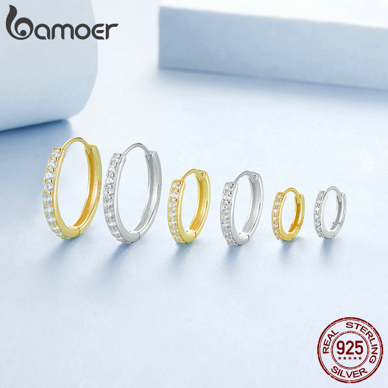 Bông tai vòng bạc Bamoer 925 lấp lánh Trang sức tối giản Quà tặng dành cho nữ