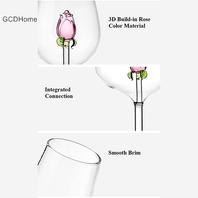 Gcdhome Sáng Tạo 3D Hồng Thủy Tinh Hoa Hồng Tích Hợp Màu Đỏ Trắng Rượu Ly Drinkware Cốc Champagne Sáo Hộ Gia Đình Đáng Yêu Valene Quà Tặng HOT