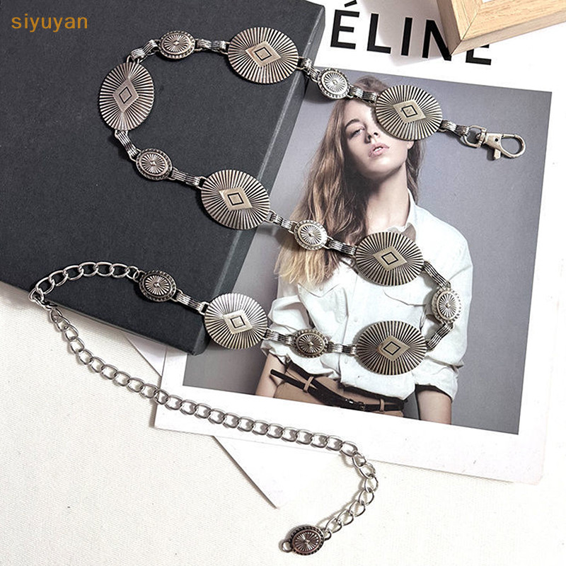 Siyuyan Dây Xích Kim Loại Dây Dành Cho Nữ Bò Cô Gái Miền Tây Dây Xích Thắt Lưng Có Thể Điều Chỉnh Concho Cho Áo Len Váy Quần Jean VN