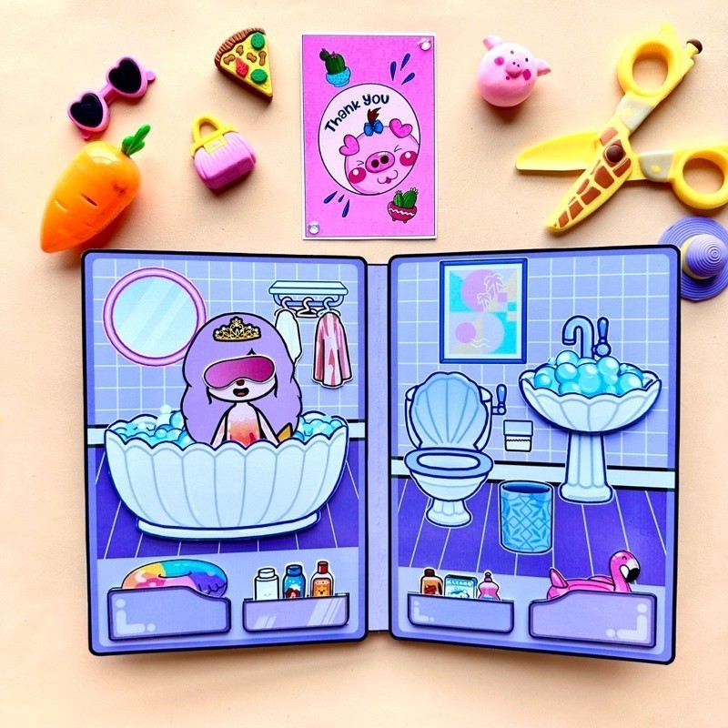 Sách toca life world Nàng Tiên Cá Dễ Thương Xinh Xắn ngôi nhà tiên xanh sổ búp bê giấy cài toca đồ chơi toca boca
