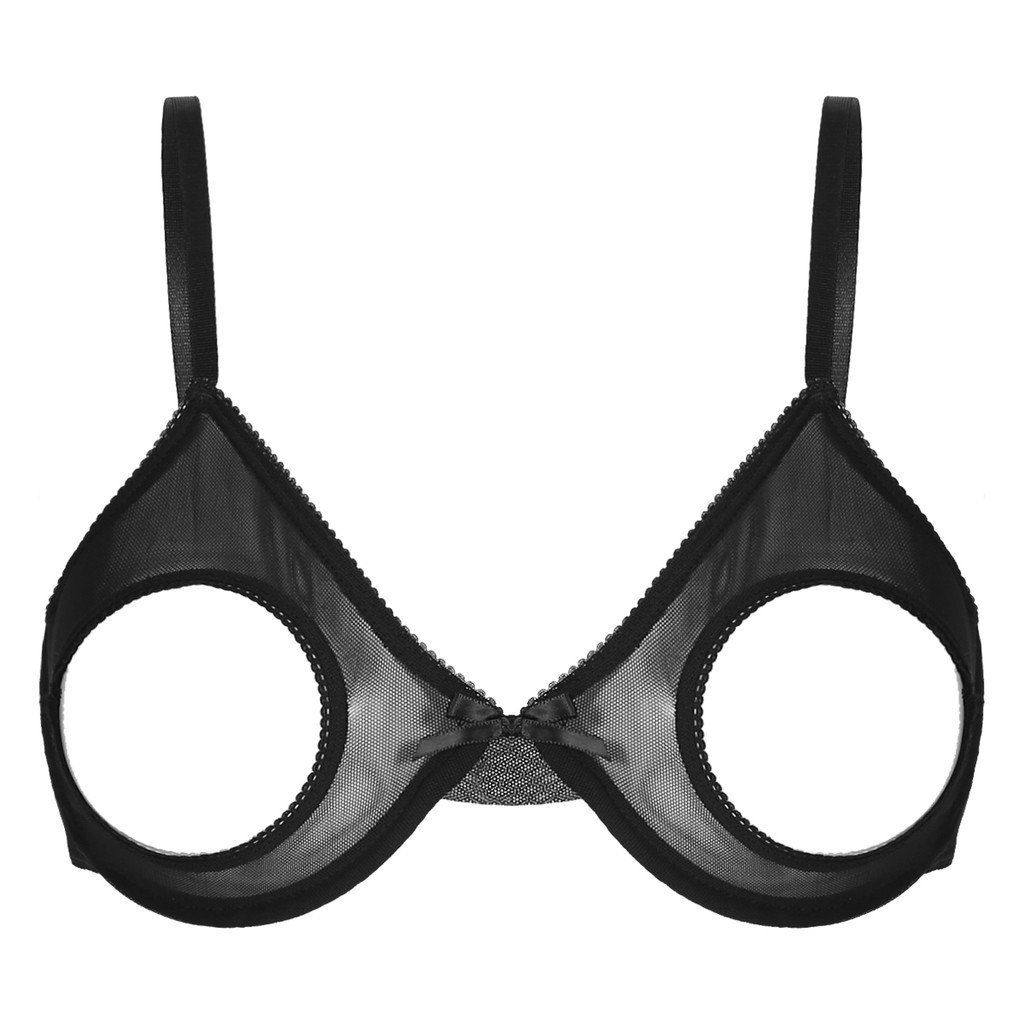 YOOJOO Nữ Rỗng Ra Mở Cốc Underwired Áo Ngực Có Thể Điều Chỉnh Dây Sheer Lưới Brassiere