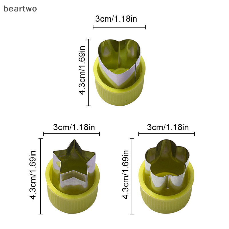 < Beartwo > 3 Cái / bộ Hình Trái Tim Ngôi Sao Hoa Cắt Rau Củ Tay Cầm Bằng Nhựa Di Động Thép Không Gỉ Cắt Trái Cây Tiện Ích Nhà Bếp Đẹp