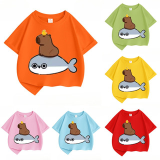 2024 Hoạt Hình In Hình Dễ Thương Capybara Áo Thun Trẻ Em Mùa Hè Tay Ngắn Áo Sơ Mi Thường Ngày Để Mặc Hàng Ngày