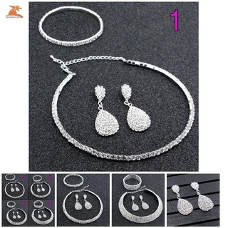 Phụ Nữ Kim Cương Giả Pha Lê Choker Vòng Cổ Bông Tai + Vòng Tay + Bông Tai Bộ Trang Sức Cưới Phụ Kiện Cô Dâu
