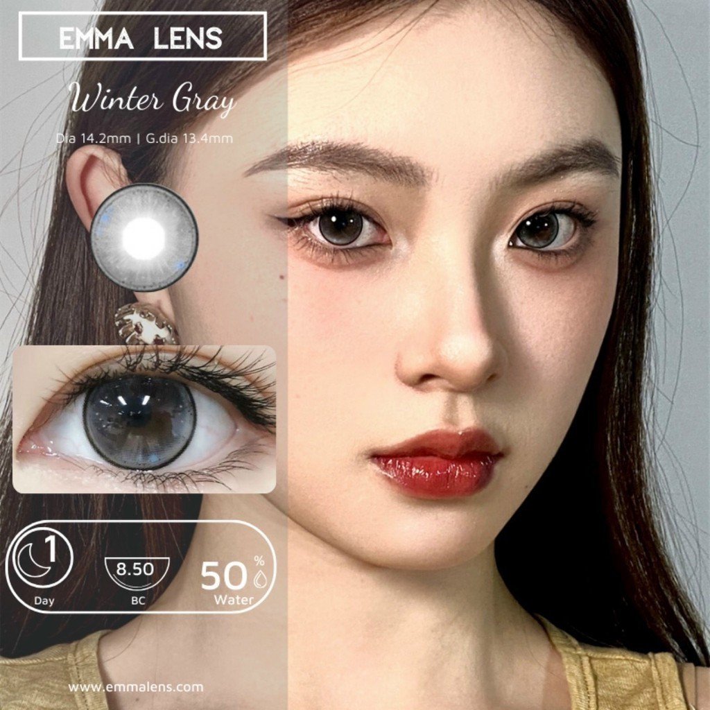 Kính Áp Tròng 1 Ngày Winter Gray | 1 Day Xám Nhẹ Viền Đen | Kính Áp Tròng Emma