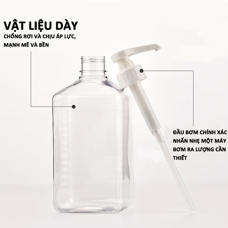 Bình đựng siro bằng nhựa thủy tinh1600ML,có vòi pump định lượng,Bình bơm đường，Nhựa cao cấp