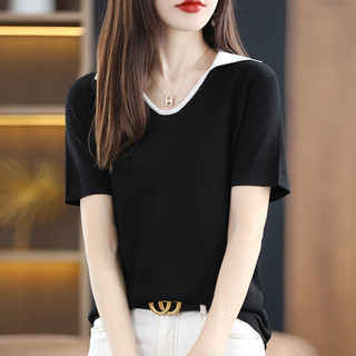 Ice Silk polo Cổ Áo Thun Tay Ngắn Nữ Mùa Hè Mỏng Dệt Kim Phong Cách Mới Ve Áo Ngắn Top Rời Áo Thun