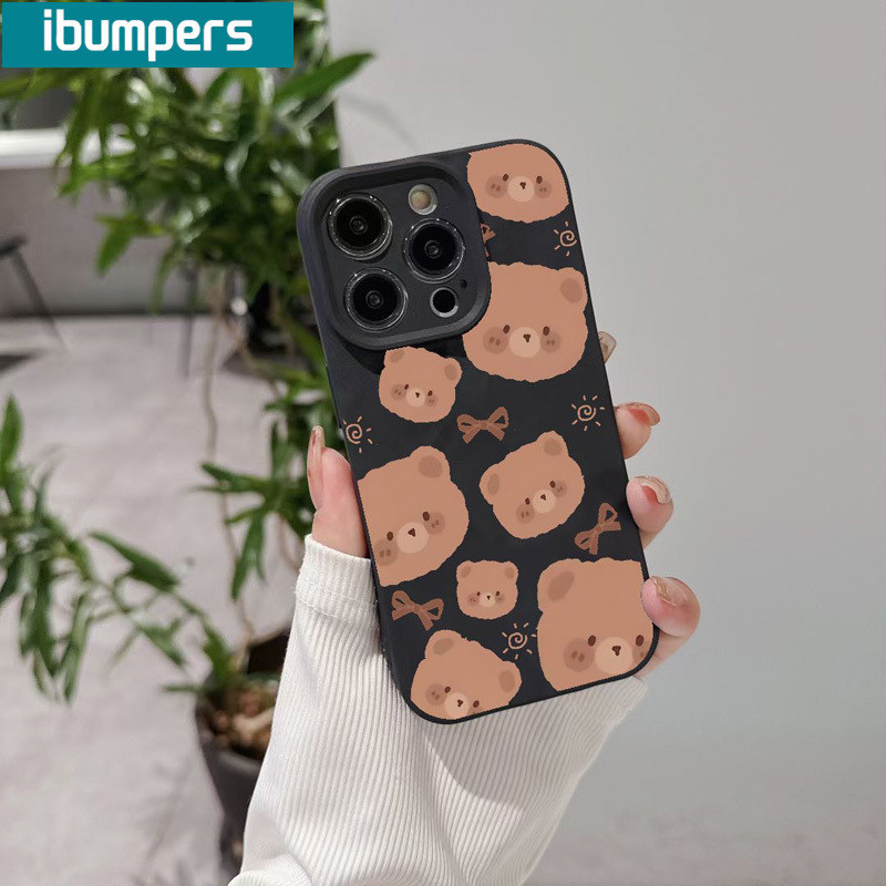 ibumpers cute hàn quốc gấu hoạt hình in hình ốp điện thoại nhám mỏng silicone mềm chống sốc ốp lưng Iphone 15 14 12 13 11 Pro Max IP 7 8 Plus Iphon X Xs XR Xs Max