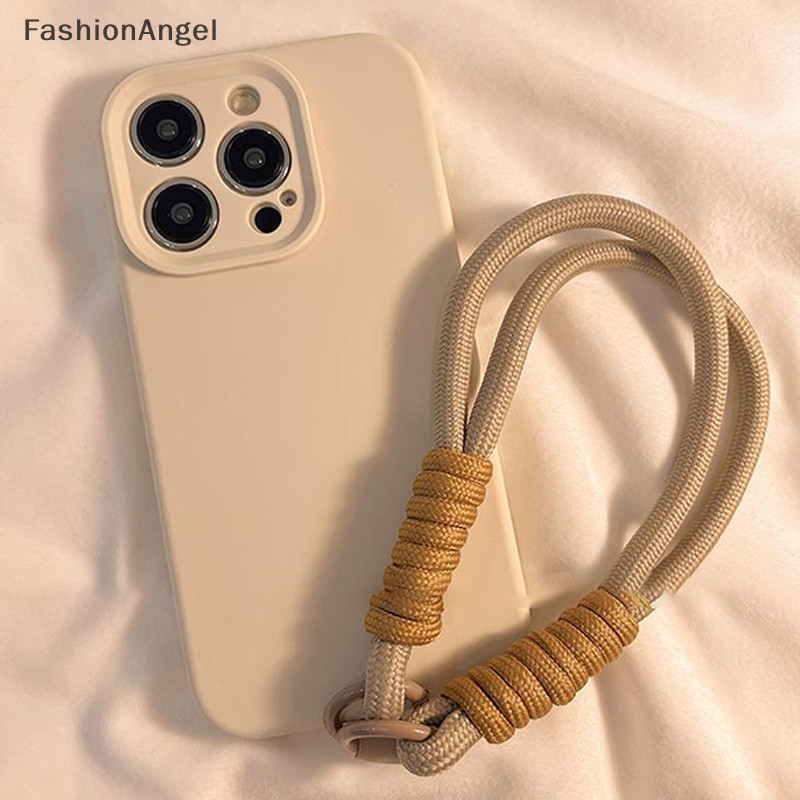 FashionAngel INS Phong Cách Bím Tóc Điện Thoại Di Động Dây Thời Trang Màu Trơn Chống Mất Cổ Tay Ngắn Dây Đeo Mặt Dây Đeo Dây W / Miếng Đệm TH