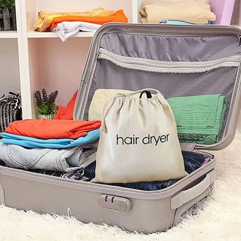 HOBBYIN Túi vải máy sấy tóc HOBBYIN, Máy khuếch tán tóc chống bụi dung tích lớn, Túi lưu trữ dây rút bằng vải Canvas di động