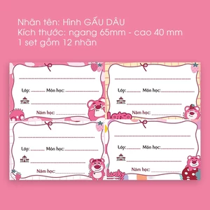 Bộ 24 Nhãn Dán Vở Gấu Dâu – Dùng Cho Sách, Tập, Ghi Tên | MS: 111345