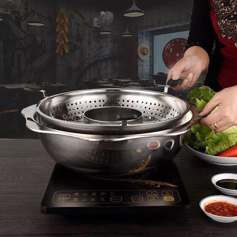 Nồi Lẩu Xoay Nâng 2 Tầng Cao Cấp Dùng Được Tất Cả Các Loại Bếp: Bếp Ga, Bếp Từ, Bếp Hồng Ngoại