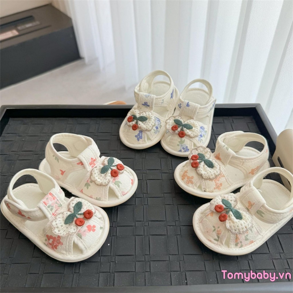 Xăng đan Bé Gái Cherry Nơ Kín Mũi Chống Trơn Trượt Đế Mềm Thoáng Khí Giày Mùa Hè