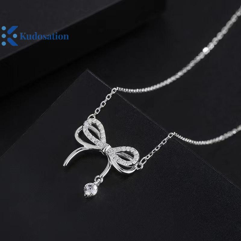 Kudosation Thời Trang Hai Lớp Nơ Mặt Dây Chuyền Vòng Cổ Dành Cho Nữ Cô Gái Thanh Lịch Đa Năng Vòng Cổ Xương Đòn Dây Chuyền Phụ Kiện Trang Sức