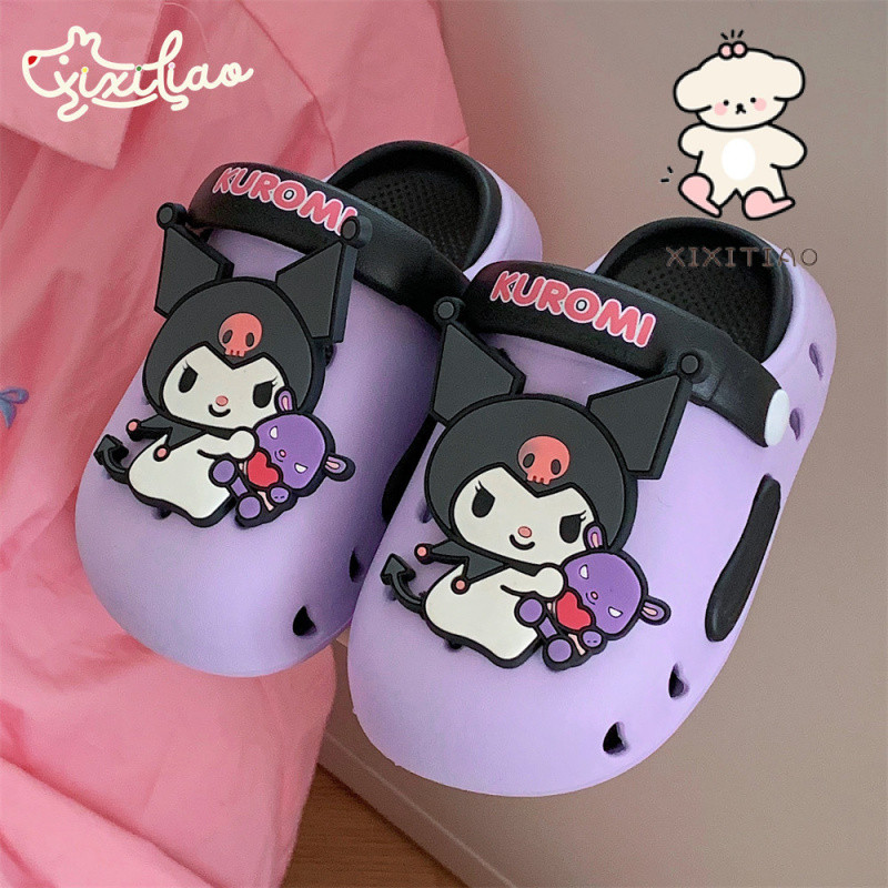 Xixitiao Sanrio Kuromi Ngọt Ngào Trẻ Em Bên Ngoài Mặc Quế Chó Nam Nữ Lỗ Giày Mùa Hè