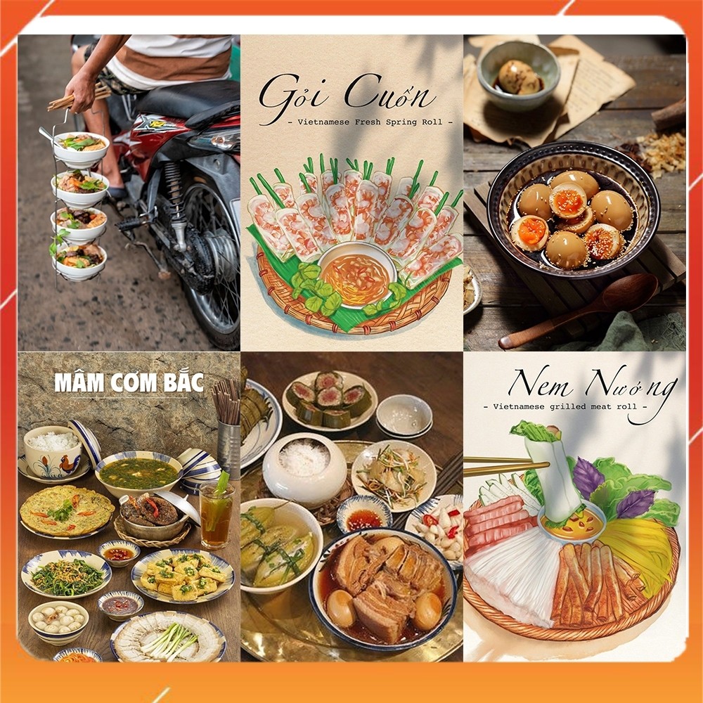 [DECAL] A5 In Màu - Set 50 Tờ Poster Giấy Dán Tường - HÌNH POSTER MÓN ĂN VIỆT - Decor Trang Trí Nhà | MS: 111579