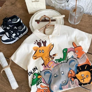 Áo polo mùa hè mới bằng cotton nguyên chất, áo phông ngắn tay cổ bẻ cho trẻ em unisex, kích thước nhỏ vừa
