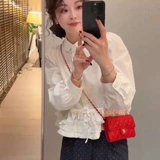 Áo Sơ Mi Mùa Xuân Ren Phong Cách Mới Nữ 2025 Khâu viền Áo Sơ Mi Trắng Top Nữ Búp Bê Cổ Phong Cách Nóng bỏng