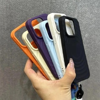 Ốp điện thoại gợn sóng sang trọng có dây buộc cho iPhone 11 12 13 14 15 16 Pro Max Plus Vỏ chống sốc từ tính mềm