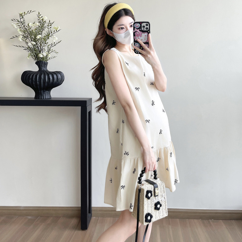 Trang phục bà bầu Thời trang mùa hè Hợp thời trang Mẹ Nơ Áo Vest không tay