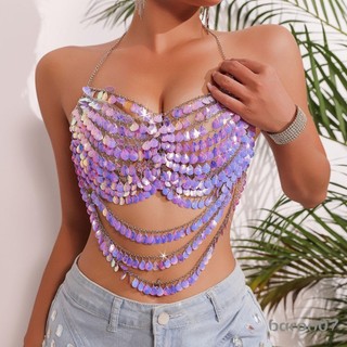 Dây Xích Nữ Dây Xe Tăng Áo Không Tay Sparly Vỏ Hình Sequin Cami Đồ Lót