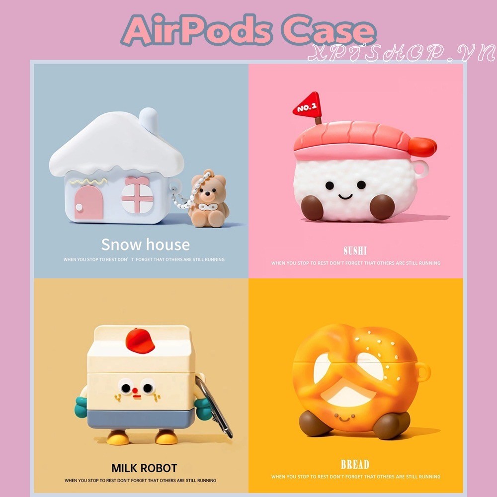 House Gấu Hộp Bánh Mì Silicon Sữa Cho AirPods 4/Pro /Pro Pro2 /3 / 2 / 1 Vỏ Tai Nghe Bluetooth Không Dây Thế Hệ